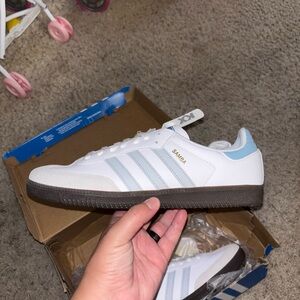 Adidas White and Blue Samba Sneakers Classic Design